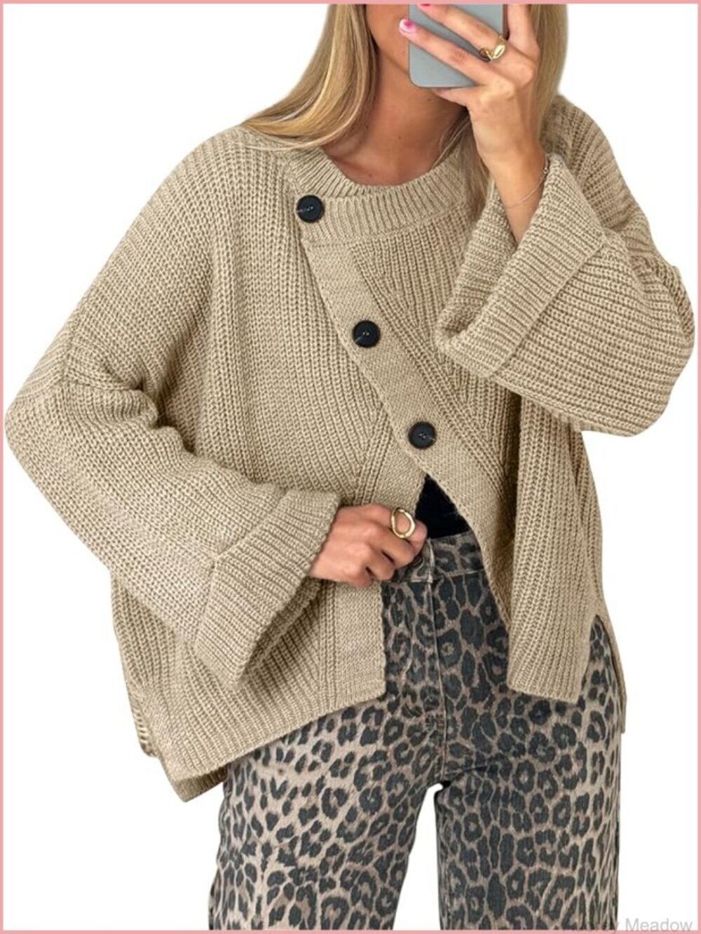 Chunky Cardigan Sweater Long Sleeve Crewneck Button Down Loose Pullover Fall